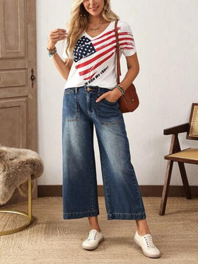 EMERY ROSE بناطيل جينز نسائية فضفاضة بتصميم جيوب وساق واسعة، قصيرة ومتعددة الاستخدامات، كاجوال