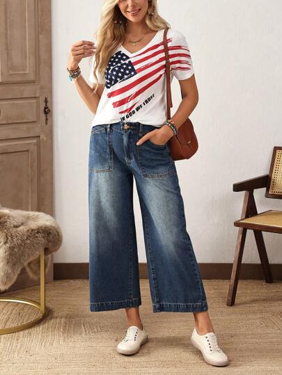 EMERY ROSE بناطيل جينز نسائية فضفاضة بتصميم جيوب وساق واسعة، قصيرة ومتعددة الاستخدامات، كاجوال