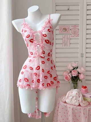 PetitDoll فستان نوم بتفاصيل ساتان للنساء (بريء + رومانسي + فستان + سروال قصير + لاسلكي)