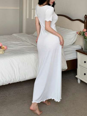 SHEIN فستان نوم للنساء بأكسسوار عقدة أنيقة ولون متباين