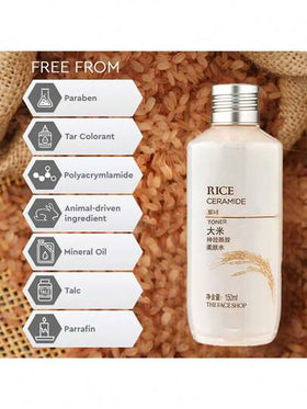 The Face Shop منعم خزفي مرطب للشقوق، ترطيب عميق، يحتوي على مستخلص الأرز، ترطيب طبيعي، له تأثير تفتيح، مستحضرات تجميل كورية، 150 مل/5.07 أونصة سائلة، طقم هدايا