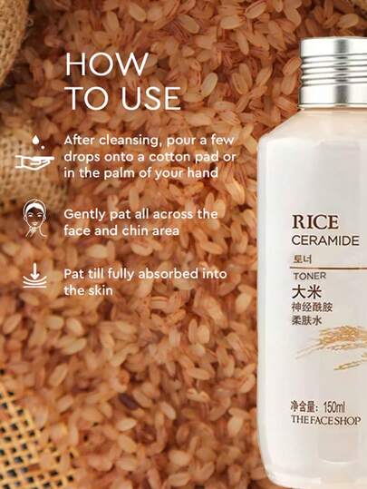 The Face Shop منعم خزفي مرطب للشقوق، ترطيب عميق، يحتوي على مستخلص الأرز، ترطيب طبيعي، له تأثير تفتيح، مستحضرات تجميل كورية، 150 مل/5.07 أونصة سائلة، طقم هدايا