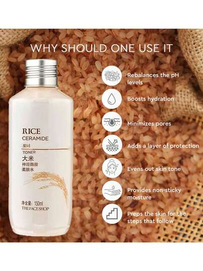 The Face Shop منعم خزفي مرطب للشقوق، ترطيب عميق، يحتوي على مستخلص الأرز، ترطيب طبيعي، له تأثير تفتيح، مستحضرات تجميل كورية، 150 مل/5.07 أونصة سائلة، طقم هدايا