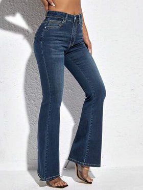 SHEIN PETITE سراويل جينز الفتيات بتصميم ضيق مع جيوب ومقطع واسع جانبي