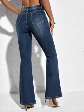 SHEIN PETITE سراويل جينز الفتيات بتصميم ضيق مع جيوب ومقطع واسع جانبي