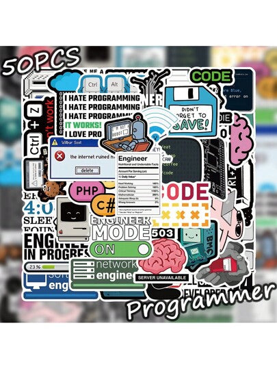 SCXXBSW 50 قطعة ملصقات البرمجة الكرتونية الجميلة، مقاومة للماء للأغراض DIY مثل لوح التزلج والزجاجات والأجهزة المحمولة والأجهزة اللوحية