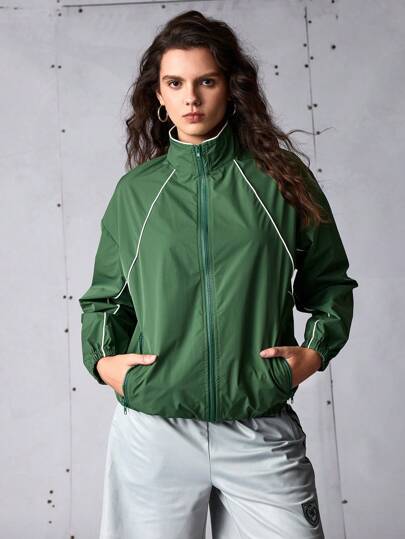 Streetz  Sport جاكيت رياضية كاجوال نسائية بأكمام طويلة وسحاب وأكتاف منسدلة