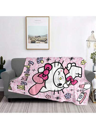 Sanrio قطعة واحدة بطبعة كرتون سانريو سويت ميلودي بطانية من الفلانيل - بتصميم حديث، قابلة للغسل في الغسالة، مقاومة للبقع، ناعمة ودافئة، مناسبة لجميع الفصول، للأريكة والسرير والمكتب والسفر، بطانية هدية متعددة الاستخدامات