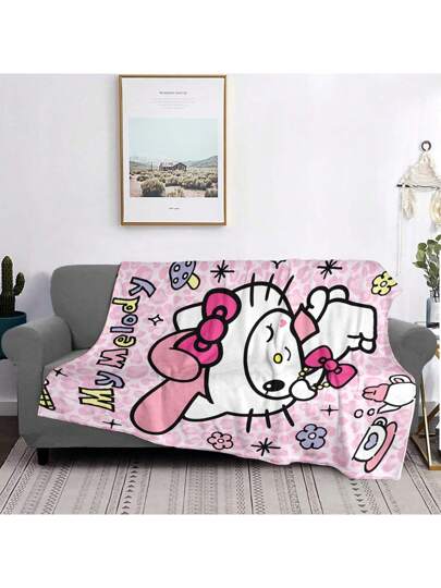 Sanrio قطعة واحدة بطبعة كرتون سانريو سويت ميلودي بطانية من الفلانيل - بتصميم حديث، قابلة للغسل في الغسالة، مقاومة للبقع، ناعمة ودافئة، مناسبة لجميع الفصول، للأريكة والسرير والمكتب والسفر، بطانية هدية متعددة الاستخدامات