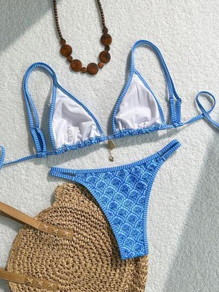 Swim Mod مجموعة بكيني 2 قطعة عشوائية الطباعة الزهرية لسيدات وأشرطة السباغيتي مربوطة الجانب، مناسبة للشاطئ والعطلات الصيفية