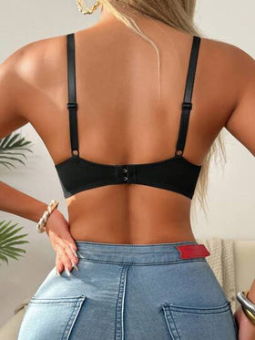SHEIN ملابس داخلية أنيقة وجريئة، سلس بجودة عالية مع تطريز زهري شفاف وعقدة زخرفية، حمالة صدر رافعة بحشو مخفض للحجم