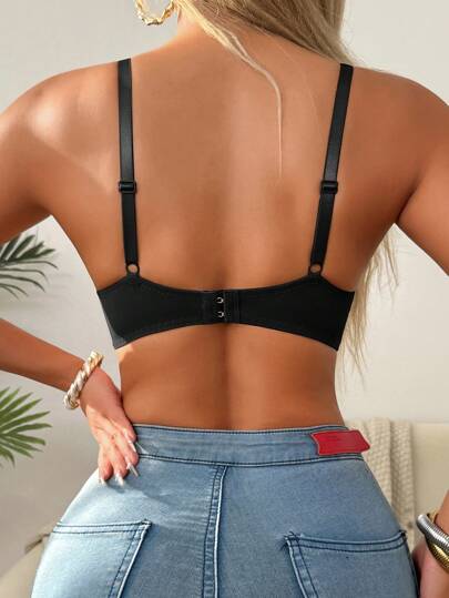 SHEIN ملابس داخلية أنيقة وجريئة، سلس بجودة عالية مع تطريز زهري شفاف وعقدة زخرفية، حمالة صدر رافعة بحشو مخفض للحجم