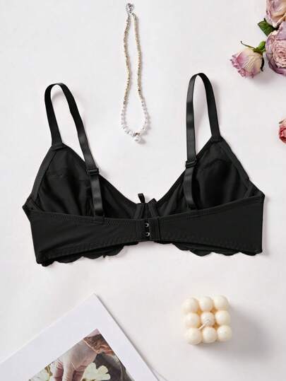 SHEIN ملابس داخلية أنيقة وجريئة، سلس بجودة عالية مع تطريز زهري شفاف وعقدة زخرفية، حمالة صدر رافعة بحشو مخفض للحجم