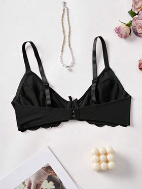 SHEIN ملابس داخلية أنيقة وجريئة، سلس بجودة عالية مع تطريز زهري شفاف وعقدة زخرفية، حمالة صدر رافعة بحشو مخفض للحجم