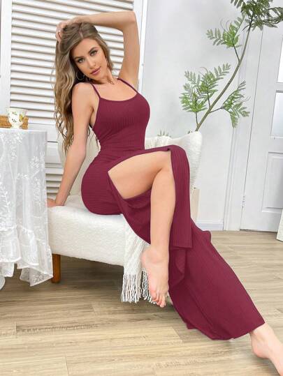 SHEIN جمبسوت النسائية المنزلية ذات الأربطة الحبكية