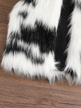SHEIN معطف وبري متدرج ذو طباعة البقر ملون منفتح من الأمام قطعة واحدة ، سترة بدون أكمام للفتاة الصغيرة