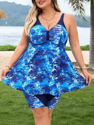 SHEIN CURVE+ مجموعة بيكيني ذات طبعة متدرجة الألوان للنساء ذوات الحجم الكبير بتصميم ظهر مكشوف، بدلة سباحة للاصطياف والعطلات البحرية