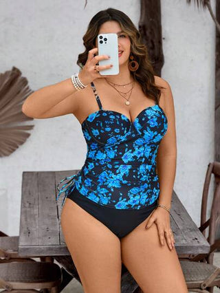 Swim Lushoire طقم بكيني إجازة شاطئية للمرأة ذات الحجم الكبير مكون من 2 قطعة، بحمالات رفيعة وطباعة زهرية ، مثير