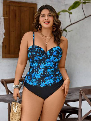 Swim Lushoire طقم بكيني إجازة شاطئية للمرأة ذات الحجم الكبير مكون من 2 قطعة، بحمالات رفيعة وطباعة زهرية ، مثير