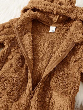 SHEIN جمبسوت رضيع ذات غطاء برأس وأقدام مبطنة بنمط كرتوني لطيف للأولاد والبنات، مبطنة حرارياً، مناسبة للخريف والشتاء، للاستخدام الداخلي والخارجي، ملابس دب تيدي للرضع