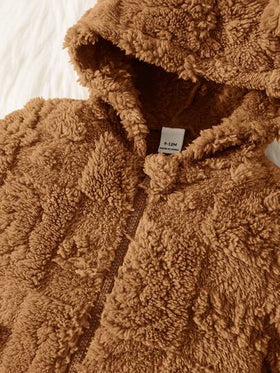 SHEIN جمبسوت رضيع ذات غطاء برأس وأقدام مبطنة بنمط كرتوني لطيف للأولاد والبنات، مبطنة حرارياً، مناسبة للخريف والشتاء، للاستخدام الداخلي والخارجي، ملابس دب تيدي للرضع