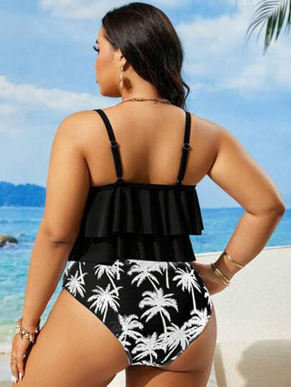 Swim Lushoire مجموعة ملابس سباحة تانكيني بطباعة عشوائية لحجم كبير