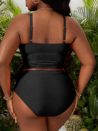SHEIN Swim Curve ملابس سباحة رياضية قطعتين للمرأة البدينة بلون برتقالي، ملابس علوية كامي، كاجوال موضة