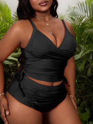 SHEIN Swim Curve ملابس سباحة رياضية قطعتين للمرأة البدينة بلون برتقالي، ملابس علوية كامي، كاجوال موضة