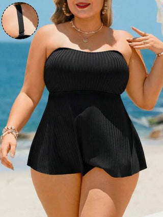 SHEIN Swim Curve ملابس سباحة حجم كبير للنساء من قطعتين تتكون من بندو وثوب ضيق لتنحيف الجسم