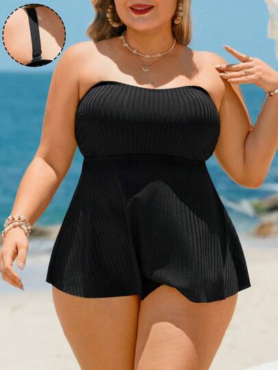 SHEIN Swim Curve ملابس سباحة حجم كبير للنساء من قطعتين تتكون من بندو وثوب ضيق لتنحيف الجسم