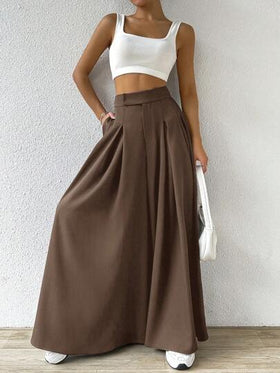 SHEIN EZwear بناطيل كاجوال برقبة واسعة باكسسورات ملفوفة، ربيع/صيف