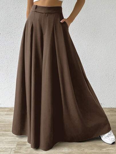 SHEIN EZwear بناطيل كاجوال برقبة واسعة باكسسورات ملفوفة، ربيع/صيف