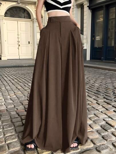 SHEIN EZwear بناطيل كاجوال برقبة واسعة باكسسورات ملفوفة، ربيع/صيف