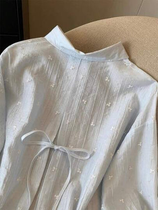 قميص نسائي فضفاض رقيق مع ظهر مفتوح وأكمام مربوطة بالأربطة، لربيع وصيف