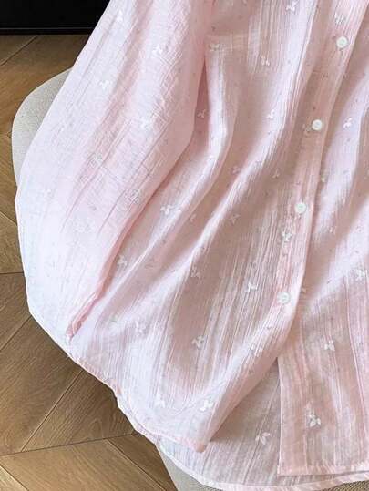 SHEIN بلوزة أنيقة نسائية فضفاضة رقيقة الظهر مربوطة الأكمام طويلة الأكمام، مناسبة للربيع والصيف
