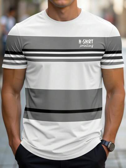 Manfinity Homme تيشيرت كاجوال صيفي للرجال متعدد الألوان بطبعات مساحات