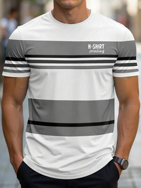 Manfinity Homme تيشيرت كاجوال صيفي للرجال متعدد الألوان بطبعات مساحات