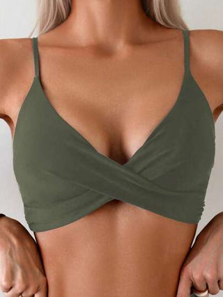 Swim Basics لباس سباحة نسائي جذاب متقاطع الأمام بلون سادة مجموعة بيكيني للصيف على الشاطئ