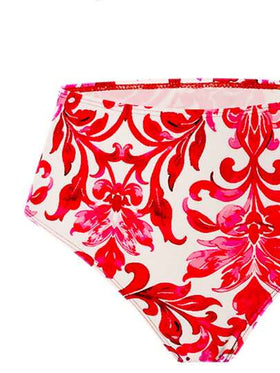 Swim Oasis مجموعة بيكيني و ملابس شاطئ للنساء تتكون من 3 قطع، طبعة زهور ونقوش زرقاء وبيضاء مع تريم وستائر معدنية على الرقبة الحرف V ، للاستخدام في العطلة الصيفية