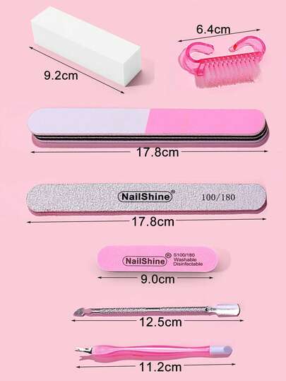 NailShine 7 قطع طقم أدوات العناية بالأظافر - طقم المانيكير: مبرد أظافر، منعم، مصقل، دافع للبشرة الجلدية، لوازم الأظافر، أدوات الأظافر، أدوات فن الأظافر، عودة إلى المدرسة، الأظافر، أدوات الأظافر للأظافر الصناعية