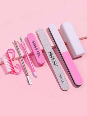 NailShine 7 قطع طقم أدوات العناية بالأظافر - طقم المانيكير: مبرد أظافر، منعم، مصقل، دافع للبشرة الجلدية، لوازم الأظافر، أدوات الأظافر، أدوات فن الأظافر، عودة إلى المدرسة، الأظافر، أدوات الأظافر للأظافر الصناعية