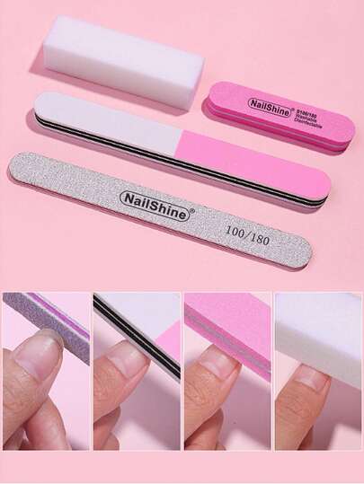 NailShine 7 قطع طقم أدوات العناية بالأظافر - طقم المانيكير: مبرد أظافر، منعم، مصقل، دافع للبشرة الجلدية، لوازم الأظافر، أدوات الأظافر، أدوات فن الأظافر، عودة إلى المدرسة، الأظافر، أدوات الأظافر للأظافر الصناعية