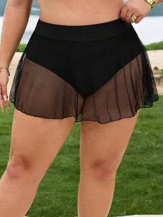 SHEIN CURVE+ سراويل شاطئ من الشبك السوداء للسيدات البدينات, ملابس السباحة المناسبة للعطلات الصيفية