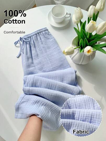 Comfortcana بنطلون نسائي صيفي طويل بخصر مربوط بسحاب، بنطلون نسائي صيفي 100% قطن، ملابس قطنية، بنطلون قطني للنساء في الصيف، بنطلون كارجو