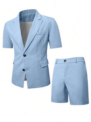 Manfinity Bizformal بدلة رجالية قصيرة الأكمام ، مناسبة للأعمال اليومية والحفلات