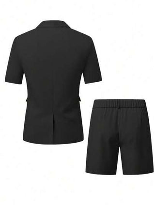 Manfinity Bizformal بدلة رجالية صيفية قصيرة الأكمام وشورتات بدلة، مناسبة للأعمال اليومية والحفلات