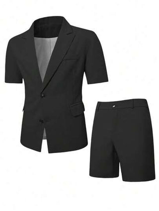 Manfinity Bizformal بدلة رجالية صيفية قصيرة الأكمام وشورتات بدلة، مناسبة للأعمال اليومية والحفلات