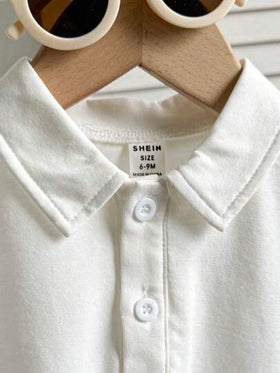 SHEIN Playful Pals مجموعة2 قطعة سترة أكمام بدون أكمام بياقة بولو وشورت للأطفال /الصبي، إطلالة أنيقة وجميلة للعب الصيف، للاستخدام اليومي والتنزه في المدينة