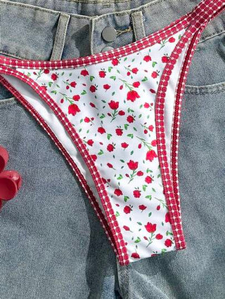 Swim Mod طقم بيكيني نسائي عصري وأنيق مطبع بزهور صغيرة ذات حواف ملونة مختلفة، مظهر رومانسي فاتن للارتداء على الشاطئ