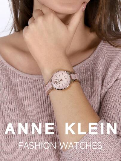 Anne Klein ساعة سوار من الألماس الوردي والبني مع قرص من لؤلؤ الأم باللون الزهري الفاتح للسيدات، سوار قابل للتعديل كهدية، AK/1412PKRG